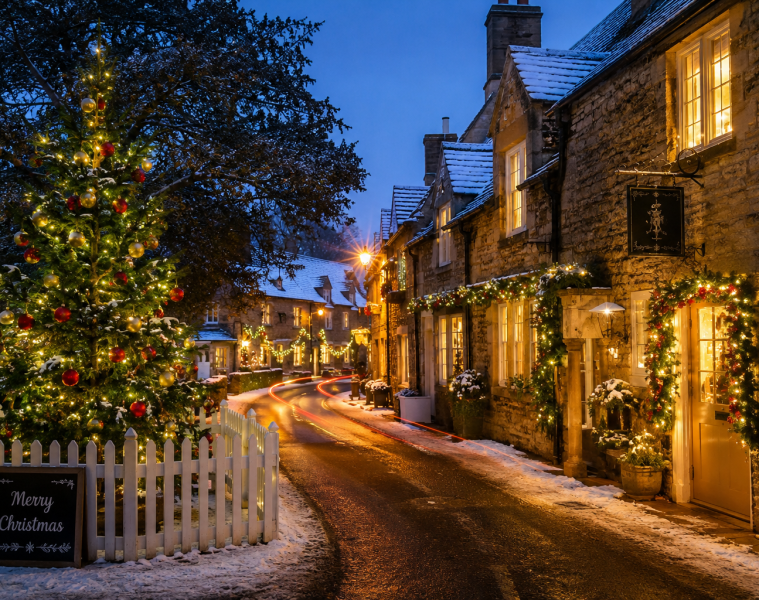 A quintessential British village at Christmas